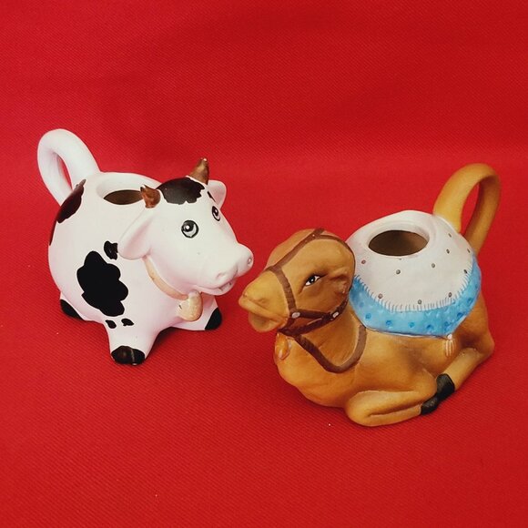 Vintage  Miniature Creamer Clay Pottery Cow Camel Set of 2 - Picture 1 of 11